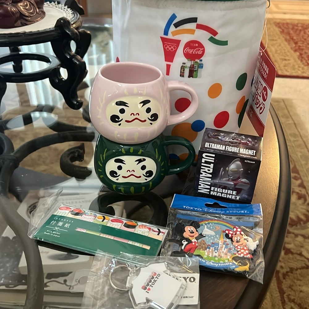 Tokyo Olympics Coca Cola cooler lunch bag with gifts , 2 Starbucks mugs ,7 pc.